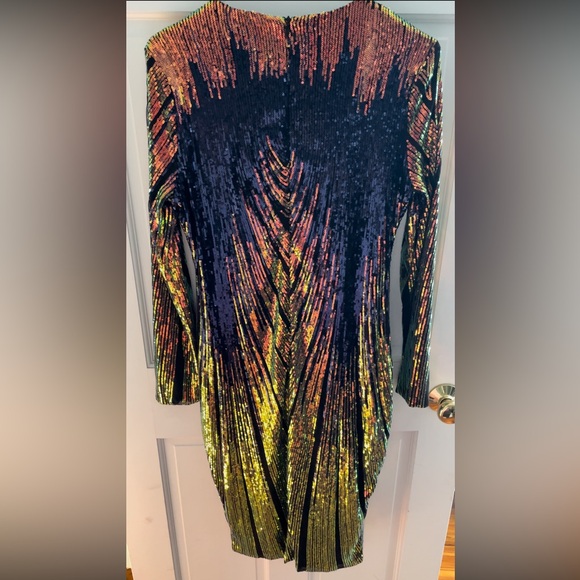 NWT Miss Ord Iridescent Navy/Orange Long Sleeve Dress Size L - Picture 3 of 4